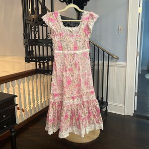 LoveShackFancy Charles Midi dress 2 NWT Magenta Flower Fields